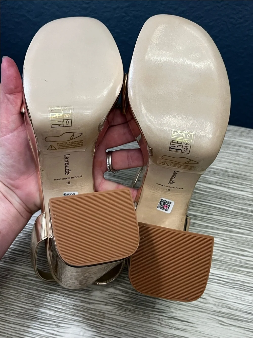 NEW!!! Larroude for LoveShackFancy Metallic Gold Platform Block Heel Sandals